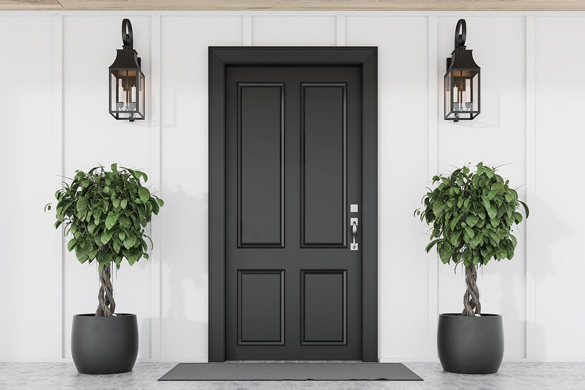 white house with black entry door