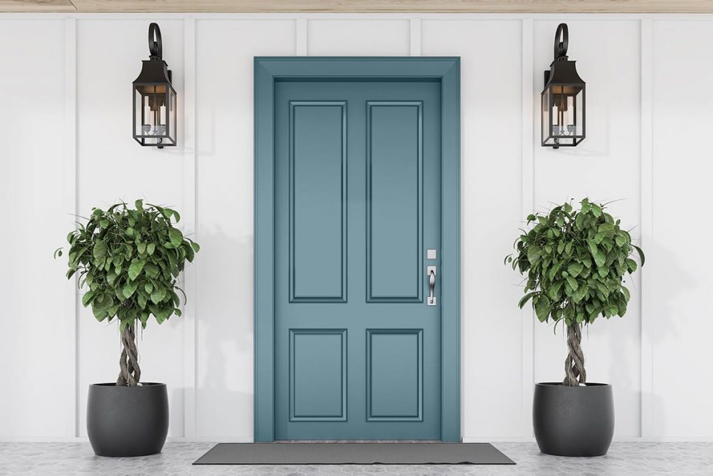 white house with blue door