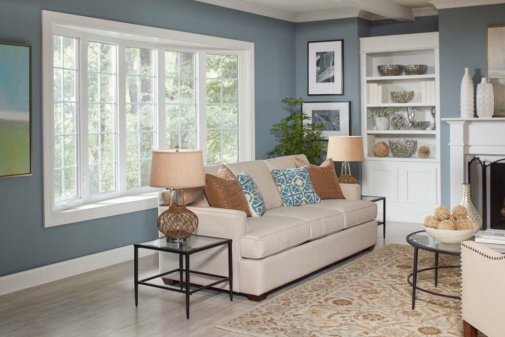 white colonial bow window in living room