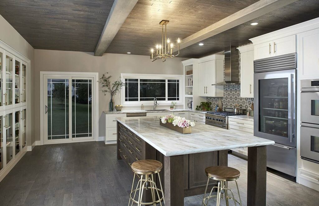 modern kitchen with sliding windows