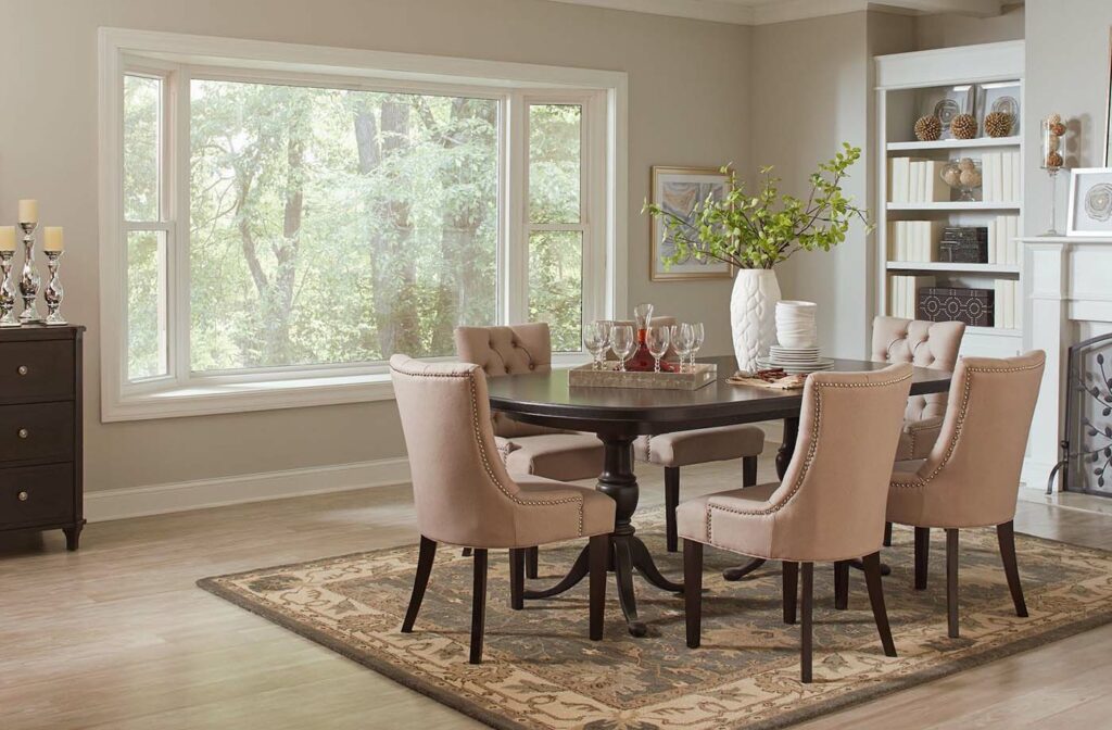 white bay window in dining room